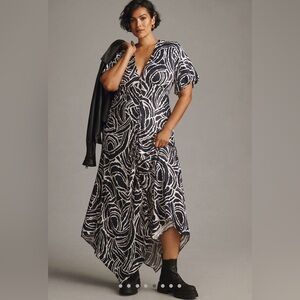 V neck Anthropologie dress with asymmetrical hem